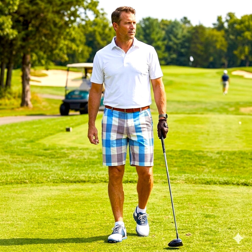 Lululemon Mens Kahuna Plaid Golf Shorts Blue Cream Pink Checkered Lightweight 38